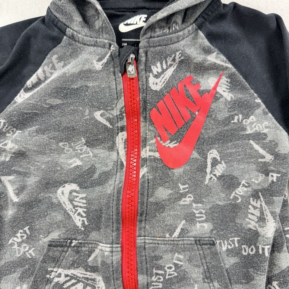 Baby Nike Tech Fleece Hooded Jumpsuit 24M Gray Camo Coverall Full Zip One Piece - Picture 4 of 11
